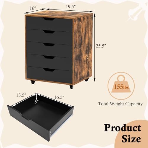 DREAMADE Rolling File Cabinet, 5-Drawer Under Desk File Cabinet - Image 3