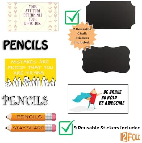 2Fold Pencil Dispenser for Classroom - Stainless Steel Bulk Pencil Holder for Desk - Includes Removable Label Stickers - Teacher Must Haves for Organization - Holds up to 200 Pencils (Red) - Image 2