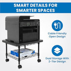 Mount-It! Under Desk Printer Stand with Wheels | Mobile Printer and Fax Cart with Storage Shelf for Office and Home Use, 2 Tiers (Black) - Image 5