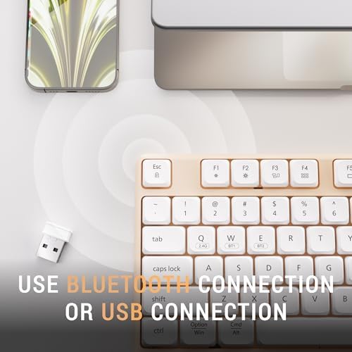 MPTOG Bluetooth Computer Wireless Keyboard with Wrist Rest (Khaki White) - Image 3