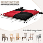 Office Stacking Chair Cushions 4 Pack, Corduroy High Density Foam Kitchen Seat Cushions with Ties, Square 17" x 17" Indoor Non-Slip Dining Chair Pads, Black+ Red，4pcs - Image 4