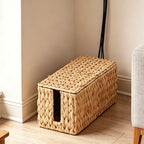 Cable Management Box, Large Cord Organizer Box for Power Strip | Handwoven Water Hyacinth Storage Basket with Metal Frame, Decorative Cable Organizer for Desk, Office, Living Room & Bedroom - Image 5