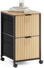 VINGLI 2 Drawer Mobile File Cabinet, Rolling Fluted Filing Cabinet Under Desk File Cabinet with Wheels, Fabric Drawers Printer Stand for Home Office, Fits Letter Size, Oak by VINGLI