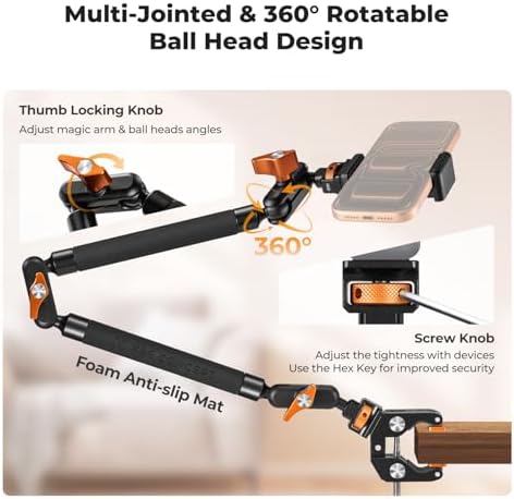 K&F CONCEPT 22" Magic Arm Clamp Kit, Overhead Desk Camera Mount - Image 4
