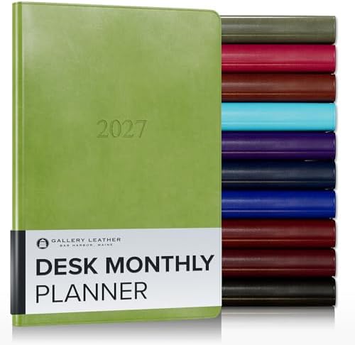 Gallery Leather Desk Monthly Planner 2026-2027 Acadia Lime by GalleryLeather