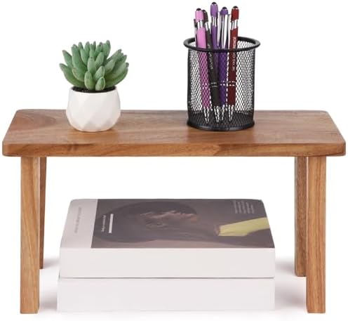 15 Inches Acacia Wooden Desktop Organizer Shelf, Cabinet Riser & Counter Display Stand for Top of Desk Home Office Kitchen Coffee Table Display Stand by Unknown