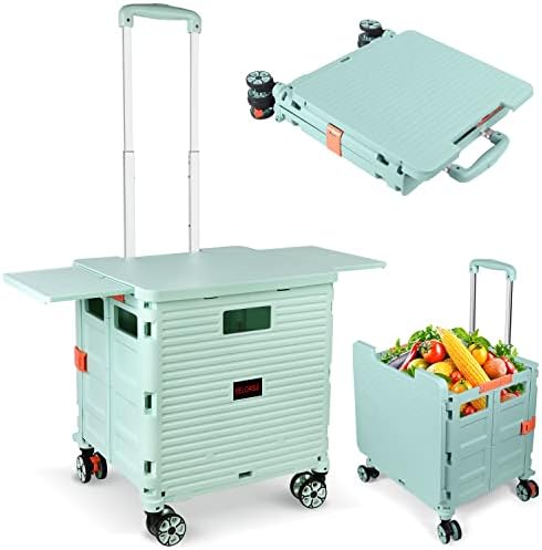 Foldable Utility Cart Collapsible Portable Crate Rolling Carts with Wheels Tote Basket with Magnetic Lid Telescopic Cover Wear-Resistant 360°Rotate Wheel Noiseless for Shopping Storage Office Use by SELORSS