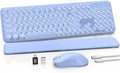 Wireless Keyboard and Mouse Combo, Backlit Round Keycaps, Retro Typewriter Keyboard with Detachable Wrist Rest, Rechargeable & Tilt Legs, 2.4GHz Cordless Connection for Windows/PC (Glowing Purple) by SABLUTE