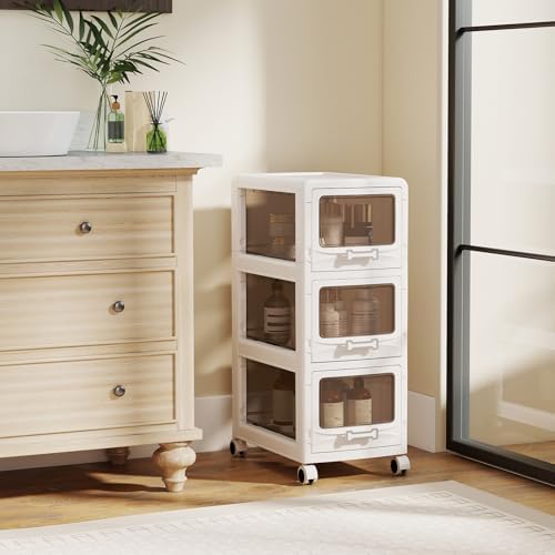 Giantex 3-Tier Rolling Storage Cart, Utility Cart with 3 Drawers & Lockable Wheels for School Art Craft Supplies, Plastic Organizer and Storage for Kitchen and Home Office - Image 2