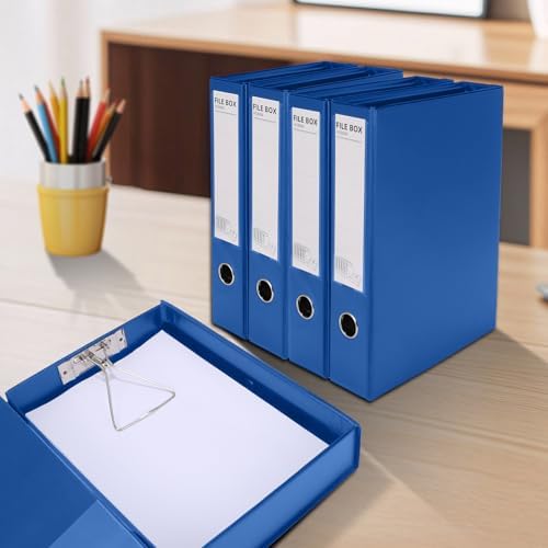 HUA JIE 6 Pack A4 Storage File Boxes Plastic Archives Cases with Clip,Blue - Image 3