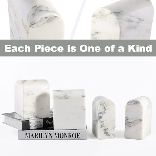 Koville Natural Marble Bookends for Shelves, 13LBS Ultra Heavy Duty Marble Book Holders Organizer, Non-Slip Book Ends, Apartment Decor for Movies/CDs/Video Games - Image 3