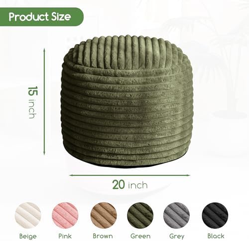 HIGOGOGO Round Stuffed Pouf Ottoman, Corduroy Poufs with High-Density Foam Filling, Furry and Fluffy Pouf Foot Stool Storage Ottoman, 20 X 15 Floor Poufs Foot Rest for Living Room, Green - Image 3