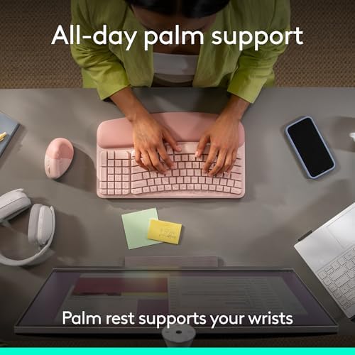Logitech Wave Keys Ergonomic Wireless Keyboard with Palm Rest - Rose - Image 4