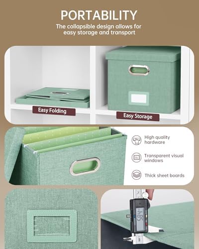 Oterri 2 Pack File Storage Organizer, Filing Box, Portable File Box with Lid, Fit for Letter/Legal File Folder Storage, Document Organizer, Green - Image 2