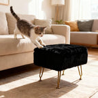 Small Foot Stool with Storage & Gold Metal Legs, Small Ottoman Foot Rest Under Desk for Couch, Chair, Black Furry with High-Density Resilient Sponge - Image 7