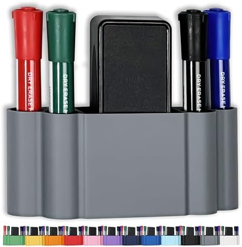 Glassboard Studio Magnetic Dry Erase Marker Holder - Super Strong for Magnetic Glass Whiteboard or Fridge - 2 Large Neodymium Magnets - No Slip Grip - Eco-Friendly PLA Plastic (Steel Gray) by GlassboardStudio