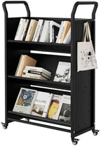 3-Tier V-Shaped Book Cart with Wheels, Rolling Metal Book Storage Organizer with 4 Locking Casters, Mobile Bookshelf for Classroom, Library, Office & Home by Unknown