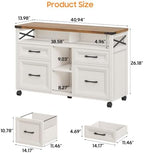 Halitaa Farmhouse Filing Cabinet with Adjustable Shelf & Wheels, Off White - Image 2