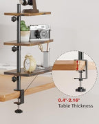 3 Tiers Clamp On Desk Shelf, 360° Angle Adjustable Desktop Shelf Organizer for Home Office Gaming Room, No Drill Desk Extender Adapt to 0.4-2.16 inches Table Thick, Black Brown - Image 6