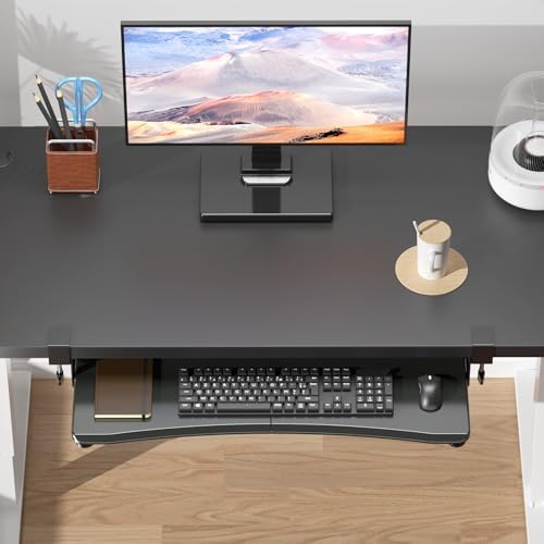 suptek Large Keyboard Tray Under Desk Pull Out with C Clamp Mount, Computer Keyboard & Mouse Tray, 34 (38 Including Clamps) x 11.8 inch Slide-Out Platform Computer Drawer for Typing, Black, DSF1LB - Image 4