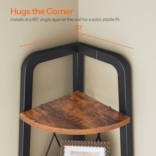 HOOBRO Corner Shelf, 4-Tier Corner Shelf Stand, 53.5" Tall Ladder Bookshelf, Industrial Corner Display Shelf Plant Stand for Living Room, Kitchen, Home Office, Rustic Brown BF144CJ01 - Image 6