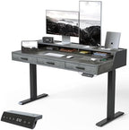 CubiCubi One-Piece Standing Desk 55x26 with 3 Wood Drawers, Antique Grey by CubiCubi