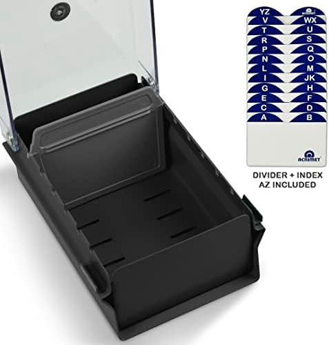Acrimet Index Business Card Size File Holder Organizer Box Metal Base Heavy Duty (AZ Index Cards and Divider Included) (Black Color with Clear Crystal Plastic Lid Cover) - Image 3