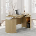 Electric Standing Desk with Storage Drawers, 63'' Executive Height Adjustable Desk with Privacy Panel and Shelves, Wood Fluted Computer Desk for Home Office, Light Walnut by Perledesign%E2%80%93WorkinStyle
