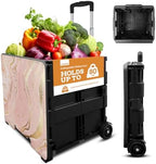 Inspired Living Collapsible Ultra-Slim Pack-N-Roll,2 Wheel Utility Cart w/Lid Used as Seat up to 250 Lbs, Telescopic Handle, Super Strong, for Home,Garden,Shopping,Office,School, Large, Pink Marble by Inspired+Living