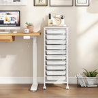 Giantex Rolling Storage Cart with 10 Drawers, Utility Cart w/Wooden Tabletop, Lockable Wheels, Multipurpose Organizer for Art Craft Books Paper, Drawer Carts for Dorm Classroom Office, White - Image 4