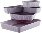 Superio Ribbed Collection - Decorative Plastic Desk Drawer Organizer Tray, Lilac Purple (Set of 5) Open Home Storage Bins Organizer Baskets, for Organizing Closet Shelves Drawer Shelf - Image 5