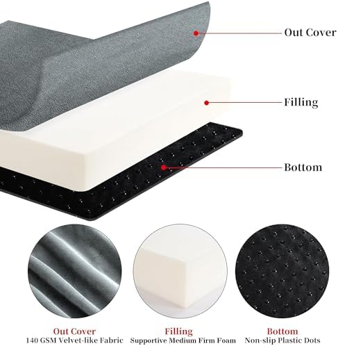 HOMBYS Foam Recliner Chair Cushions for Elderly, 4" Thick Chair Pads with Back Support for Office, Non-Slip Medium Firm Seat Cushion with Lumbar Pillow (Light Grey, 21.5" Backrest) - Image 4