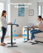HUANUO 28Inch Bedside Table with Wheels, Height-Adjustable Rolling Computer Cart, Overbed Table with Cup Holder, Pneumatic Laptop Standing Desk for Home Office, Black - Image 3