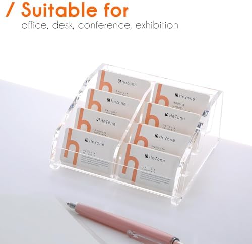 HeZone Business Card Holder for Desk Clear Acrylic Cards Stand Rack Multiple 8 slots 4 Tier, Business Card HolderDisplay for Women and Men Organize 400 Cards (8 Slots) - Image 7