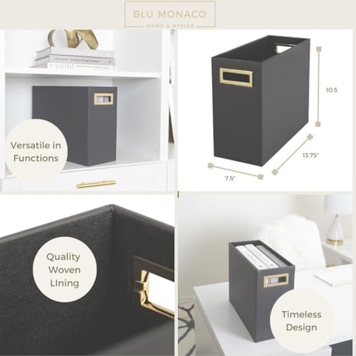 BLU MONACO Magazine Basket: Grey Leather Bathroom Holder – Stylish Modern Rack and Newspaper Stand, Decorative Floor-Mounted Organizer for Elegant Bathroom Storage. - Image 4