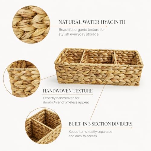 Operitacx Wicker Basket Organizer, 2-Pack with 3 Sections for Countertops - Image 4