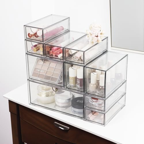 Acrylic Makeup Organizer, 10 Drawers Clear Storage Organizer Desktop Stackable Storage Drawers, Plastic Organizer Bins for Makeup, Stationery, Cosmetics, Vanity, Bathroom,Cabinet,Pantry Office Desk - Image 7