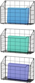 Univivi 3 Pack Wall File Organizer Rack 16.5 in Hanging File Holder, Black by Univivi