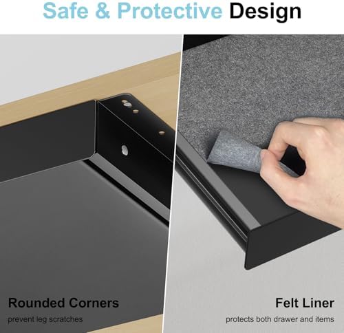 Under Desk Drawer,20.1 inch Carbon Steel Slide-Out Under Table Storage Organizer With Full Extension Ball-Bearing Slides,Undermount Drawer For Standing Desk & Home Office,Black - Image 5