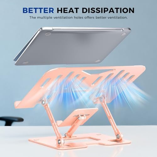 Ergonomic 2-in-1 Laptop Phone Stand for Desk, Pink Laptop Stand Adjustable Riser, Sturdy and Portable, Fits All Laptops and Phone (Pink) - Image 4