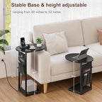 Vagusicc C Shaped End Table with Charging Station, 32" Tall Side Table for Couch and Recliner, Adjustable Height Small Couch Side Table Slide Under Sofa TV Tray Table for Living Room, Bedroom, Black - Image 7