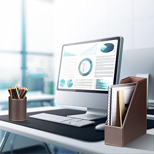 Ayunga PU Leather 6-piece Office Supplies Combination Set,Pencil Cup,Business Card Holder,Sticky Note Dispenser,Mail Sorter,Letter Tray,Files Holder,Suitable for Self-use and Friend Gifts (Brown) - Image 4