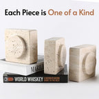 Koville Marble Square Book Ends, Heavy Duty Book Holders, Bookends for Shelves, Office Bookshelf Decor for CDs/Video Games(Travertino Romano) - Image 7