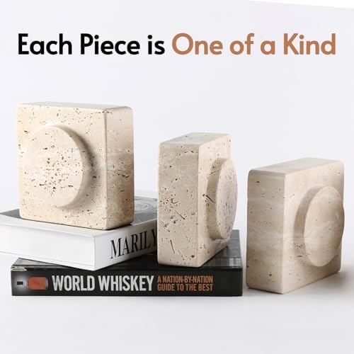 Koville Marble Square Book Ends, Heavy Duty Book Holders, Bookends for Shelves, Office Bookshelf Decor for CDs/Video Games(Travertino Romano) - Image 7