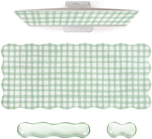 L-SPOUTTO Green Checkered Mouse Pad Set,Cottagecore Scalloped Desk Mat Set by L-SPOUTTO
