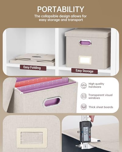 Oterri 2 Pack File Storage Organizer, Document Organizer, Portable File Box with Lid, Fit for Letter/Legal File Folder Storage,Beige-Box only - Image 3
