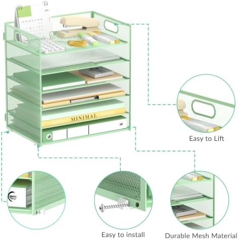 Daltack 6-Tier Paper Organizer for Desk with Handle, Green, 2 Pack - Image 3