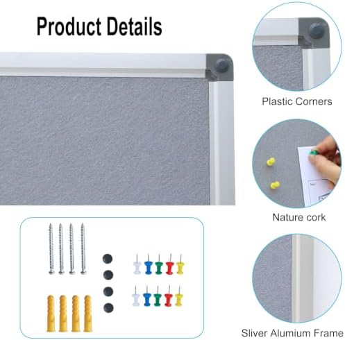 DEVELOP 36x24 Inch Gray Felt Bulletin Board, Wall Mounted Pin Memo Notice Cork Board with Silver Aluminium Frame for Office, Home, and Classroom, Includes 10 Push Pins - Image 3