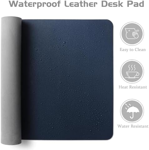 Aothia Leather Desk Pad Protector, Office Desk Mat, Large Mouse Pad, Laptop Desk Pad, Non-Slip PU Leather Desk Blotter, Waterproof Desk Writing Pad for Office and Home (Dark Blue, 55" x 17") - Image 4