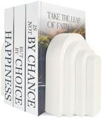 Book Ends for Heavy Books, Resin Decorative bookends, Heavy Duty Book end for Shelves, Book Stopper for Shelves, Modern Home Decor Aesthetic Book Ends, Layered Arch Design Set of 2(Cream White) - Image 2